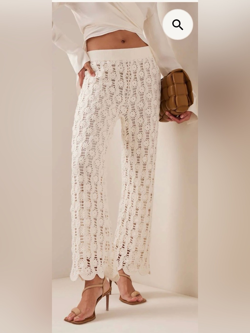 Jonathan Simkhai Ivory Georgie Lined Crochet Cotton wide leg pants size Medium